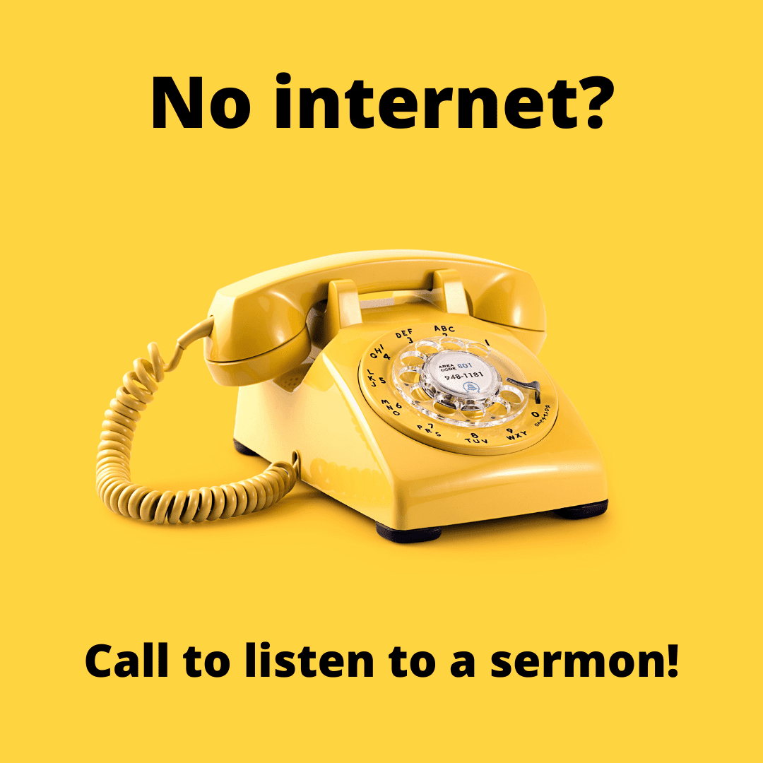 picture of yellow phone on yellow background with No internet, call and listen to sermons