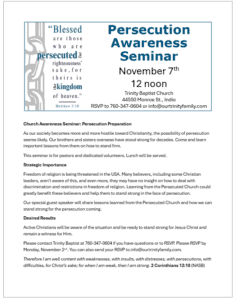 Persecution Awareness Seminar Flyer 2026